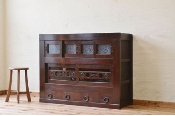 アンティーク家具　古民具　骨董　味の良い四尺水屋箪笥「角カット有」2(食器棚、収納棚)