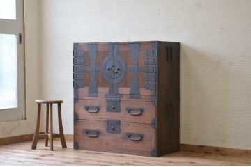 アンティーク家具　明治時代　観音開き二段重ね時代箪笥