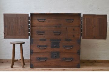 アンティーク家具　明治時代　観音開き二段重ね時代箪笥
