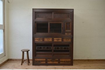 アンティーク家具　古民具　骨董　明治〜大正　黒柿と欅玉杢の上品な水屋箪笥