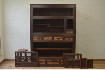 アンティーク家具　古民具　骨董　明治〜大正　黒柿と欅玉杢の上品な水屋箪笥