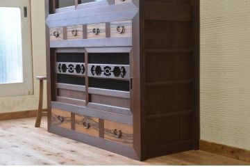 アンティーク家具　古民具　骨董　明治〜大正　黒柿と欅玉杢の上品な水屋箪笥