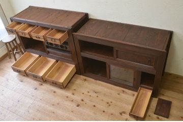 アンティーク家具　古民具　骨董　明治〜大正　黒柿と欅玉杢の上品な水屋箪笥