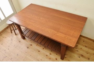 アンティーク家具　重厚!!天板がナラ材の骨太作業台1(ダイニングテーブル)