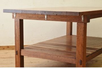 アンティーク家具　重厚!!天板がナラ材の骨太作業台1(ダイニングテーブル)