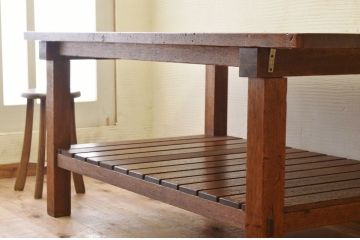アンティーク家具　重厚!!天板がナラ材の骨太作業台1(ダイニングテーブル)