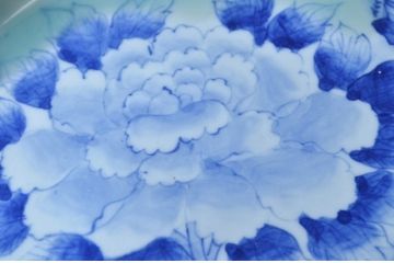 アンティーク雑貨　明治期!花鳥の図　染付青磁大皿
