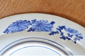 アンティーク雑貨　明治期!花鳥の図　染付青磁大皿