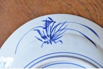 アンティーク雑貨　明治期!花鳥の図　染付青磁大皿