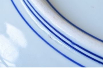 アンティーク雑貨　明治期!花鳥の図　染付青磁大皿