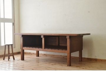 アンティーク家具　重厚!天板ナラ材の骨太作業台1(カウンターテーブル)