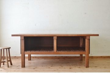 アンティーク家具　重厚!天板ナラ材の骨太作業台1(カウンターテーブル)