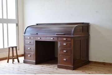 アンティーク家具　国産　昭和初期ナラ材アンティークロールトップデスク