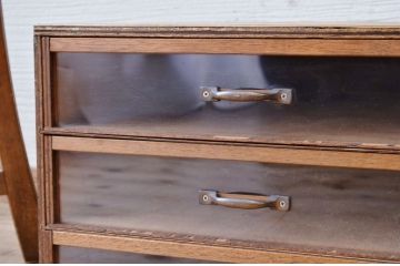アンティーク家具　1970年代前面がアクリル板の引き出し箱2個セット3