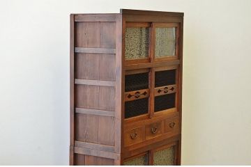 アンティーク家具　古民具　骨董　結霜ガラス水屋箪笥(食器棚)