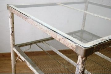 アンティーク家具　古い病院の大きなキャスターワゴンテーブル