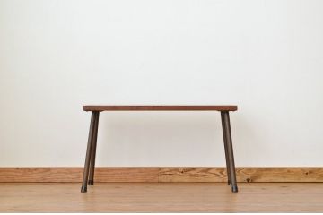 アンティーク家具　天板一枚板!古い欅材の鉄脚長イス(長椅子、ベンチ)