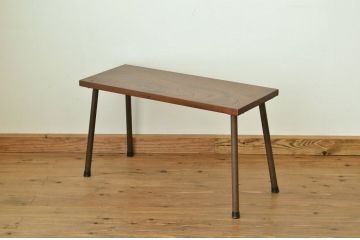 アンティーク家具　天板一枚板!古い欅材の鉄脚長イス(長椅子、ベンチ)