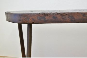 アンティーク家具　鉄脚の変り型ベンチ(アイアン、長イス、長椅子)