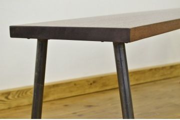 アンティーク家具　★天板一枚板!古い木の鉄脚長イス(ベンチ、長椅子)