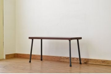 アンティーク家具　天板一枚板!古い欅材の鉄脚ベンチ(長椅子)