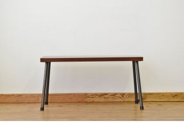 アンティーク家具　天板一枚板!古い欅材の鉄脚ベンチ(長椅子)
