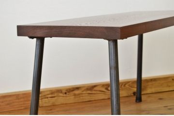 アンティーク家具　天板一枚板!古い欅材の鉄脚ベンチ(長椅子)