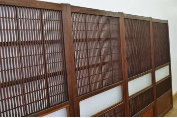 古民具　骨董　銀モールガラス格子戸4枚セット(裏障子付き)