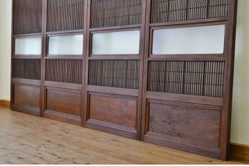 古民具　骨董　銀モールガラス格子戸4枚セット(裏障子付き)