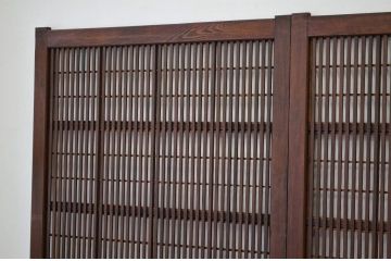 古民具　骨董　銀モールガラス格子戸4枚セット(裏障子付き)