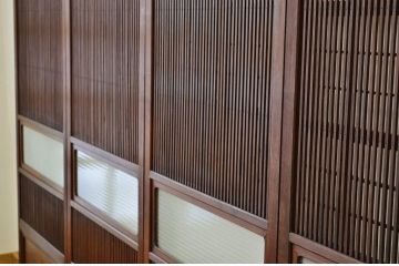 古民具　骨董　銀モールガラス格子戸4枚セット(裏障子付き)