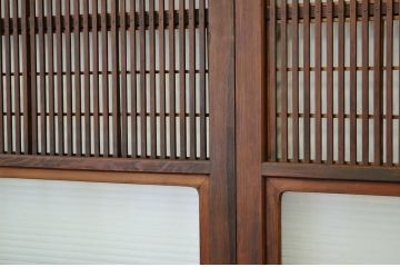 古民具　骨董　銀モールガラス格子戸4枚セット(裏障子付き)