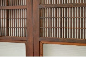 古民具　骨董　銀モールガラス格子戸4枚セット(裏障子付き)