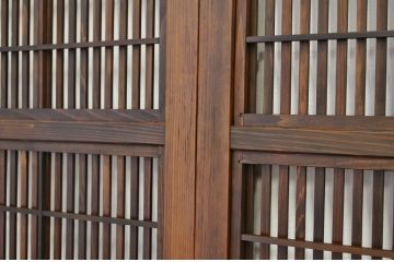古民具　骨董　古い木のダイヤガラス格子戸4枚セット(裏障子付き)