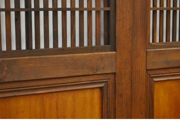 古民具　骨董　古い木のダイヤガラス格子戸4枚セット(裏障子付き)