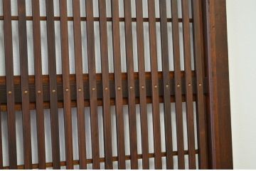 古民具　骨董　古い木の絵模様ガラス格子戸3枚セット(裏障子付き)