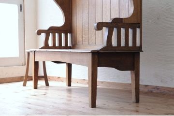 アンティーク家具　イギリスアンティーク!!オーク材のガーデンベンチ