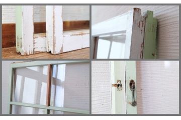 レトロ　古い学校のペンキの剥げた引き戸2枚セット2(窓)