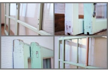 レトロ　古い学校のペンキの剥げた引き戸2枚セット3(窓)