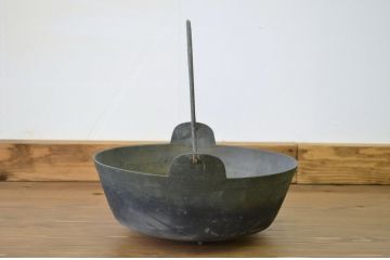 アンティーク雑貨　○古い真鍮羽釜・真鍮鍋2点セット