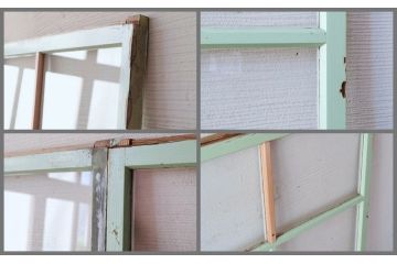 レトロ　古い学校のペンキの剥げた引き戸2枚セット5(窓)