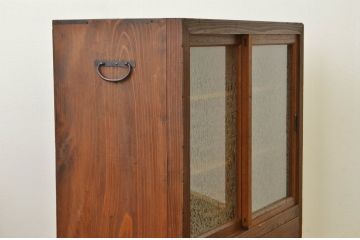 アンティーク家具　アンティーク　結霜ガラスの引き出し付収納棚(食器棚)