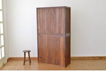 アンティーク家具　☆アンティーク　古い木の二段重ね引き出し付飾り棚(収納棚)