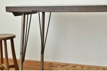 アンティーク家具　アンティーク　厚みのある古材を使用した鉄脚テーブル