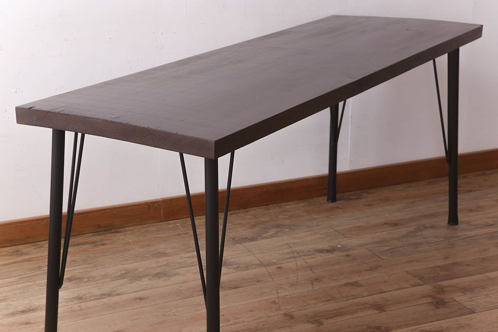 アンティーク家具　アンティーク 鉄脚と古い木の大きな作業台(テーブル・アイアン)