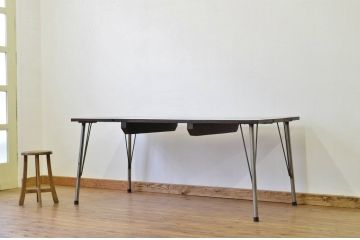 アンティーク家具　アンティーク　欅一枚板天板!大きな鉄脚ダイニングテーブル(作業台)