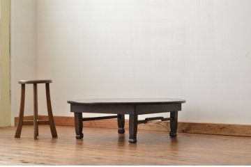 アンティーク家具　アンティーク　古いナラ材の丸ちゃぶ台(テーブル)