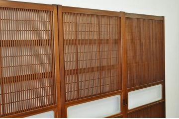 ★古民具 骨董 腰板欅の上質な格子戸(裏障子付き)3枚セット(引き戸)