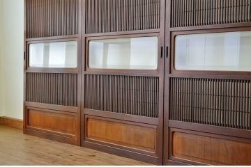 ★古民具 骨董 腰板欅の上質な格子戸(裏障子付き)3枚セット(引き戸)