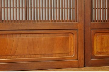 ★古民具 骨董 腰板欅の上質な格子戸(裏障子付き)3枚セット(引き戸)